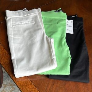 Zara Women's Pants - White, Green, Black